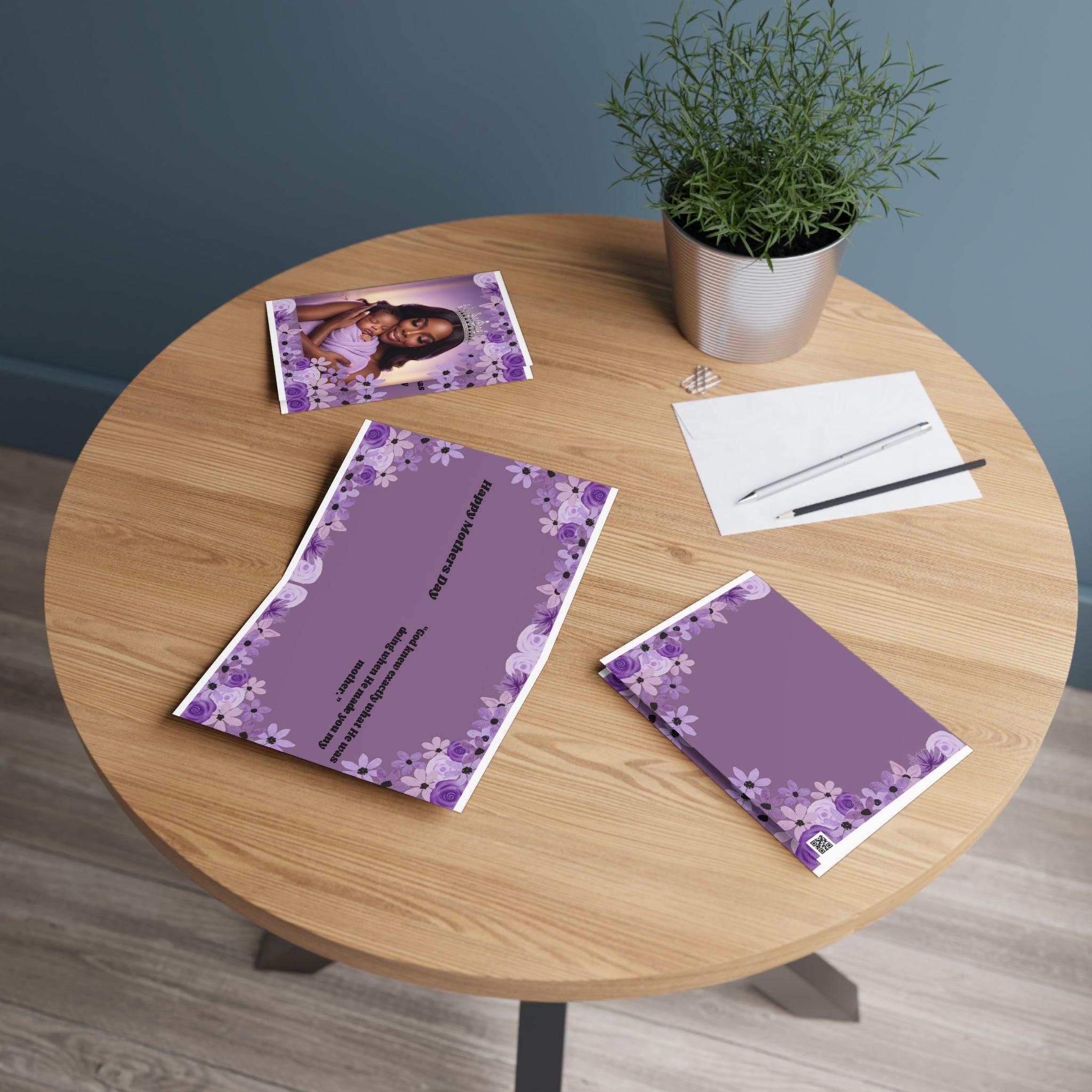 Greeting Card — New Baby Girl / Mommy & Baby Purple Floral "Little Queen"