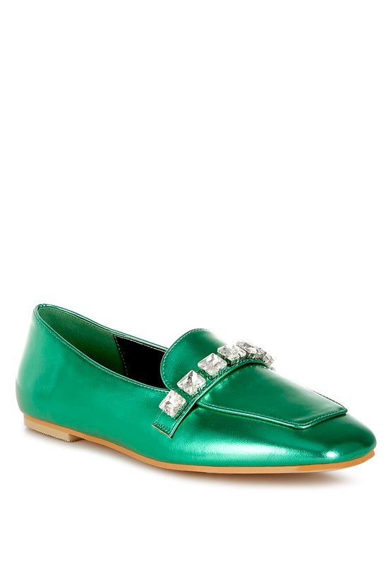 Celosia Metallic Diamante Strap Loafers - ShopEbonyMonique