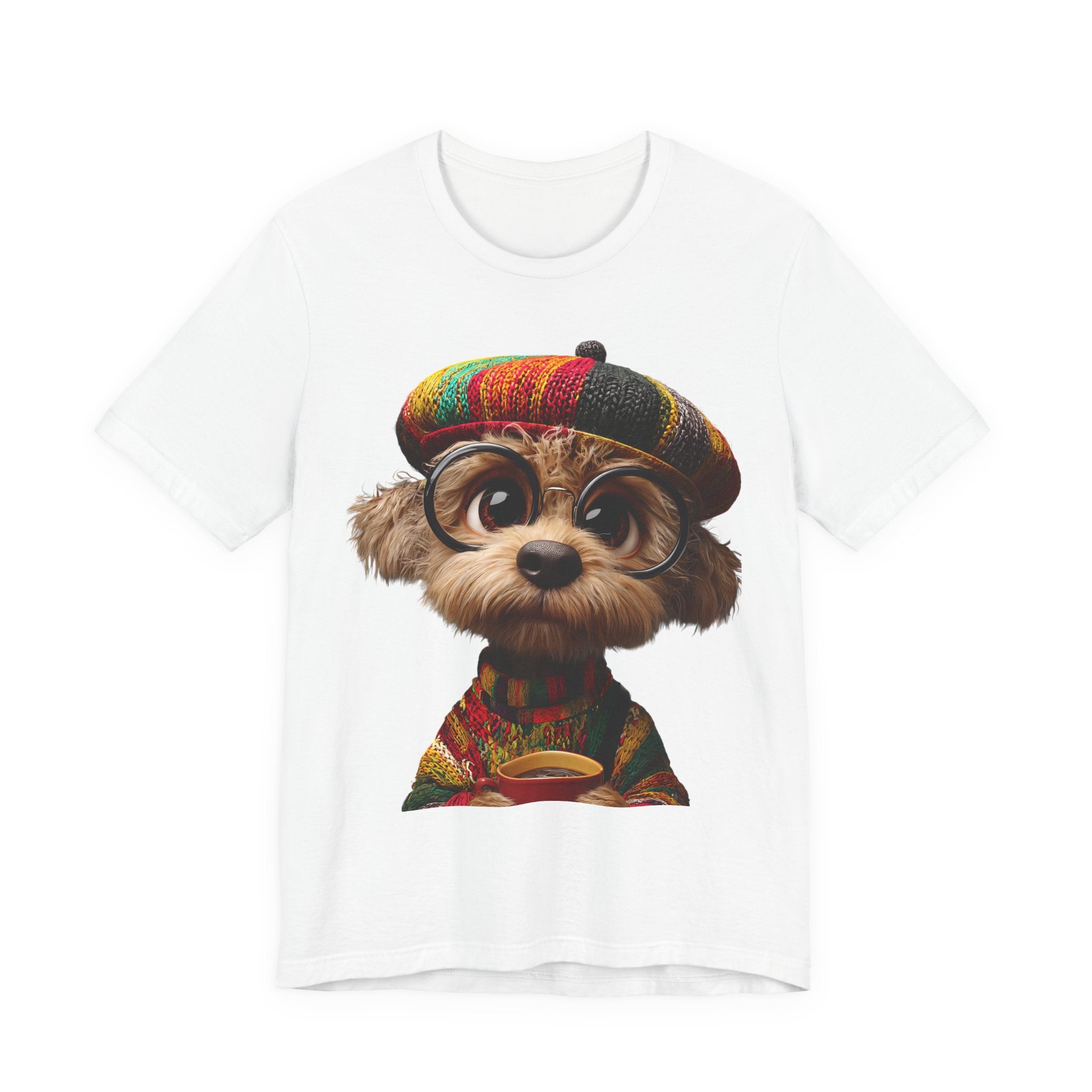 Cute Dog Graphic Tee — Rasta Hat Puppy Portrait T-Shirt