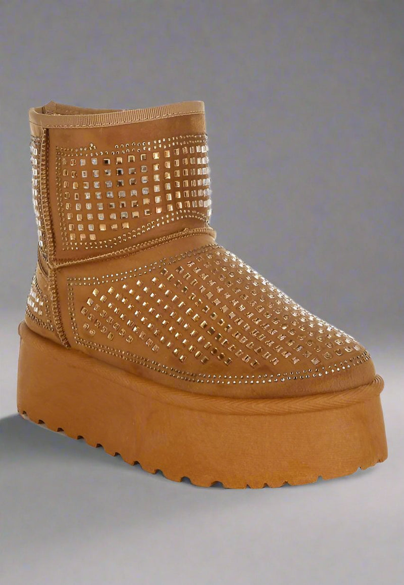 EM Chunky Rhinestones Ankle Boots - ShopEbonyMonique