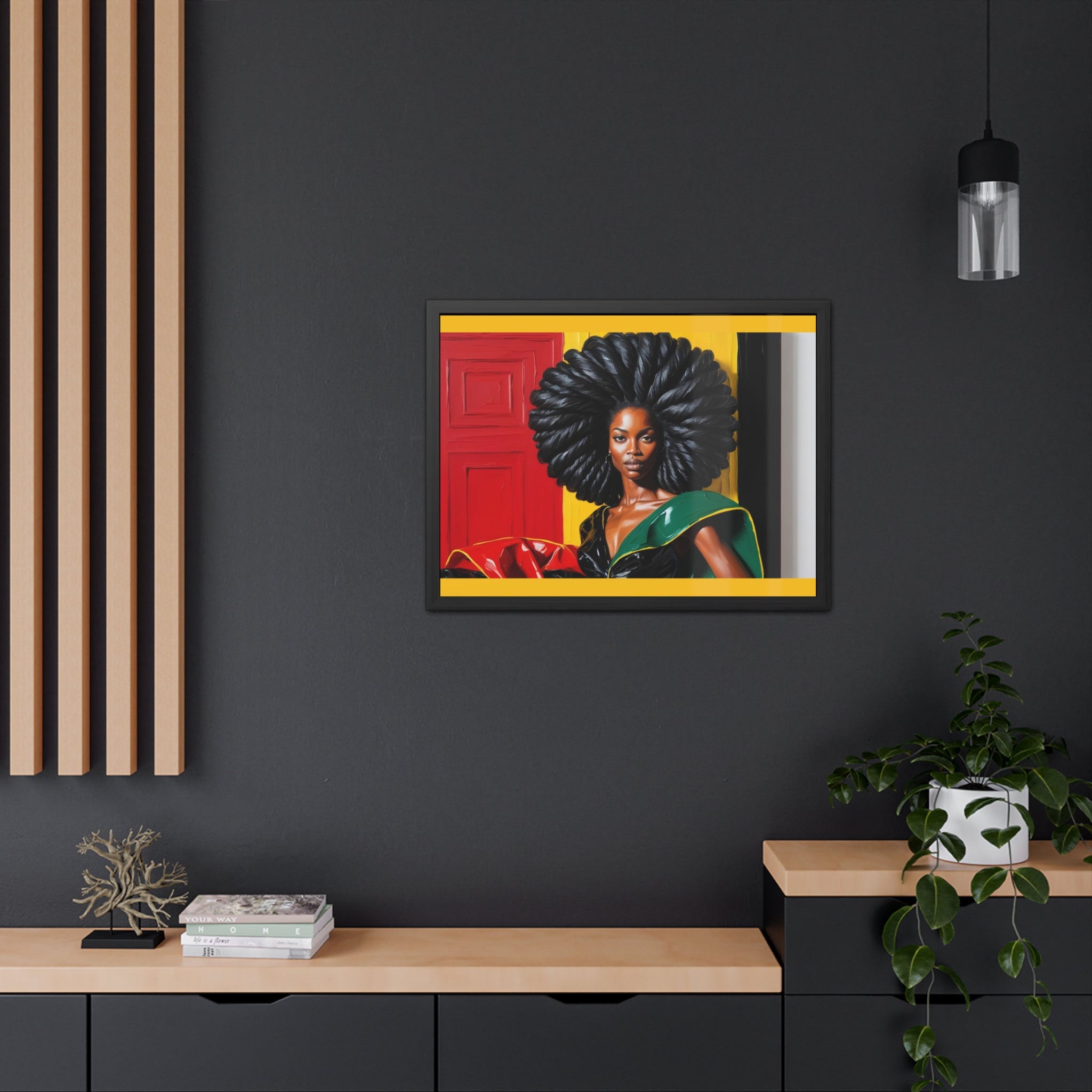 Bold Afro Art Framed Poster, Afrocentric Wall Decor, Statement Art for Living Room, Gift for Black History Month, Vibrant Home Decor