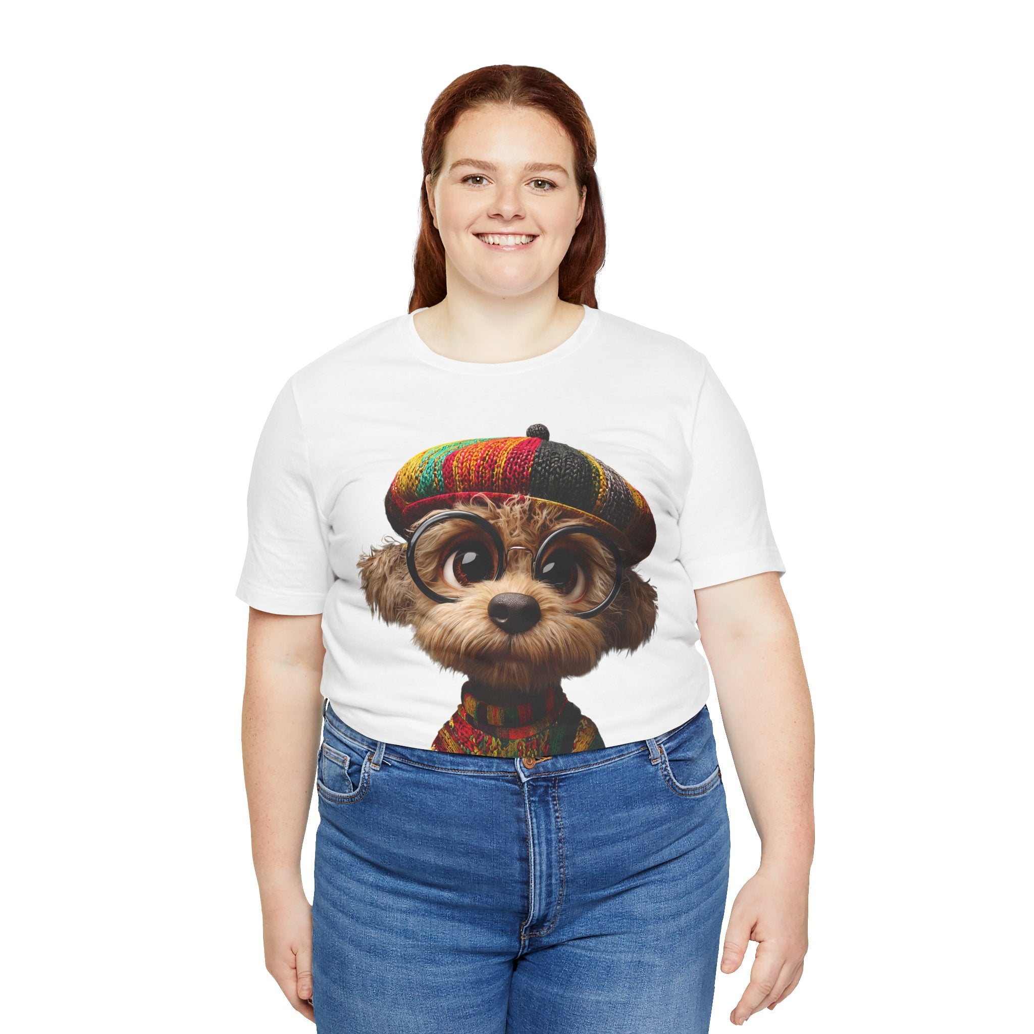 Cute Dog Graphic Tee — Rasta Hat Puppy Portrait T-Shirt