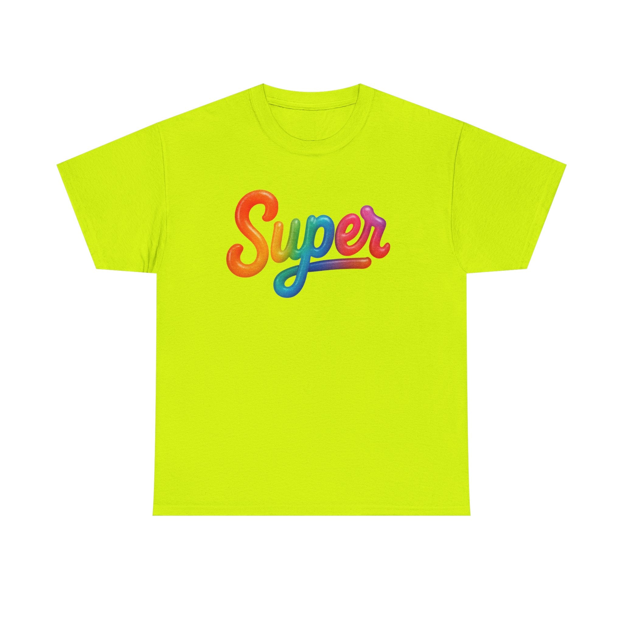 Colorful 'Super' Unisex Heavy Cotton Tee - Casual T-Shirt, Streetwear, Gift for Him/Her, Everyday Wear, Rainbow Design