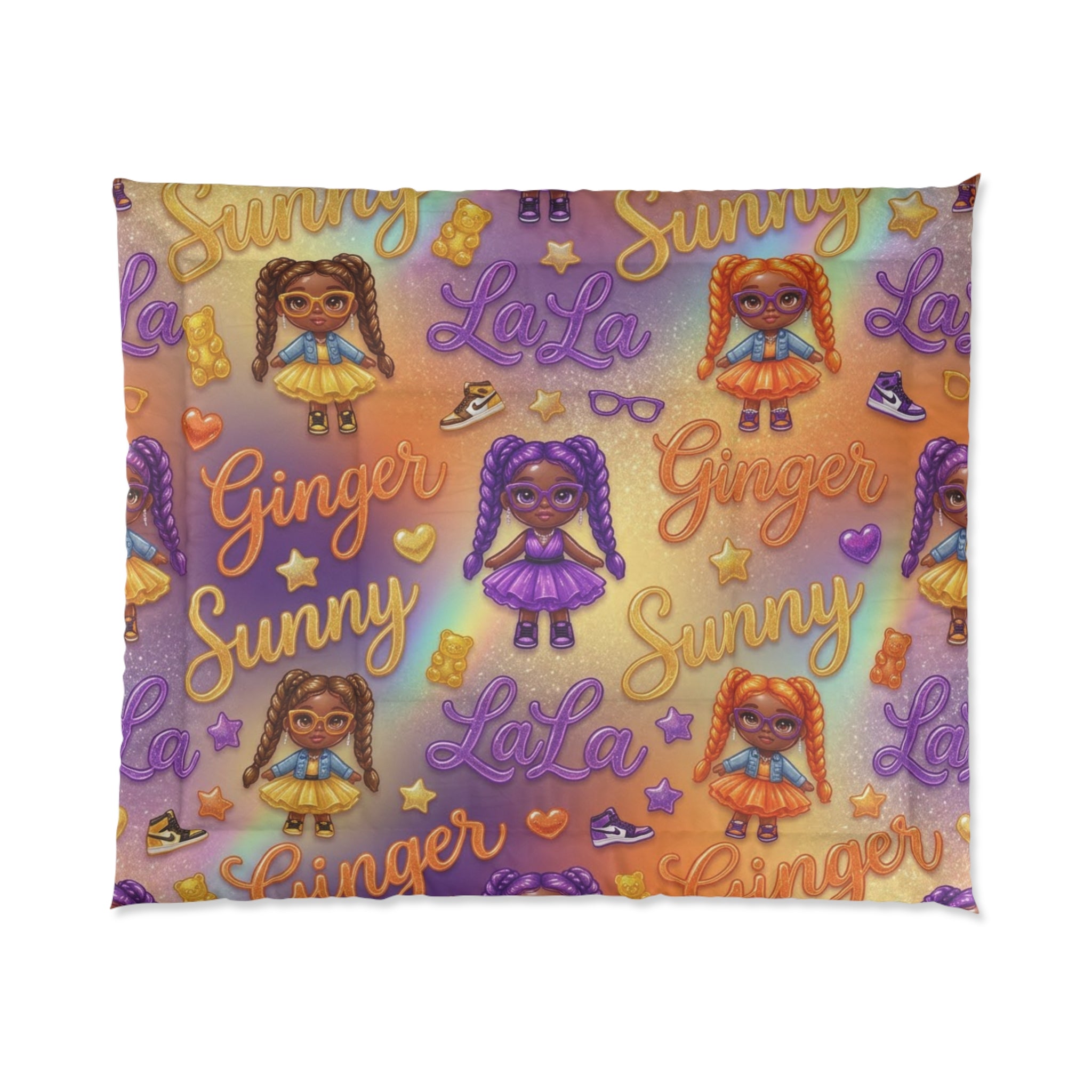 Girls' Doll Name Pattern Comforter — Sunny, LaLa & Ginger Kids Bedding