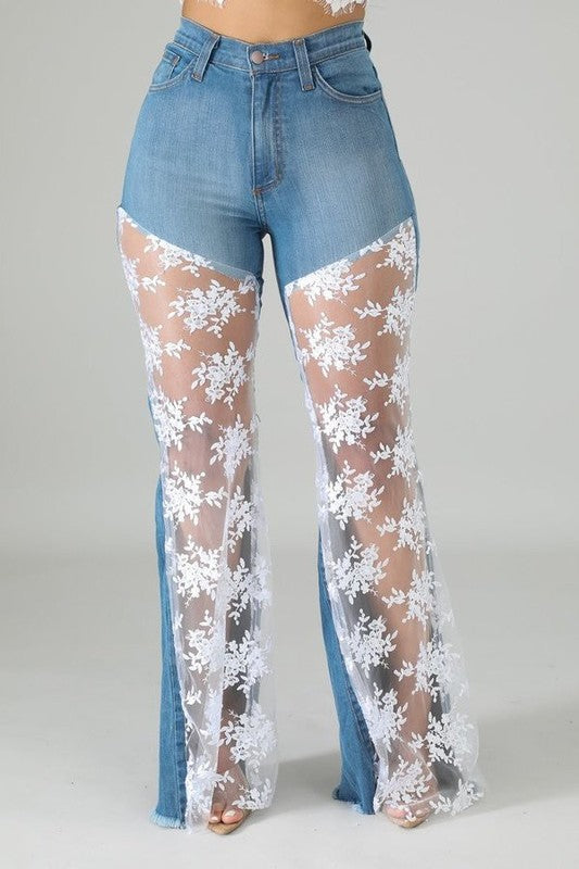 EM Lace Bell Bottom Jean