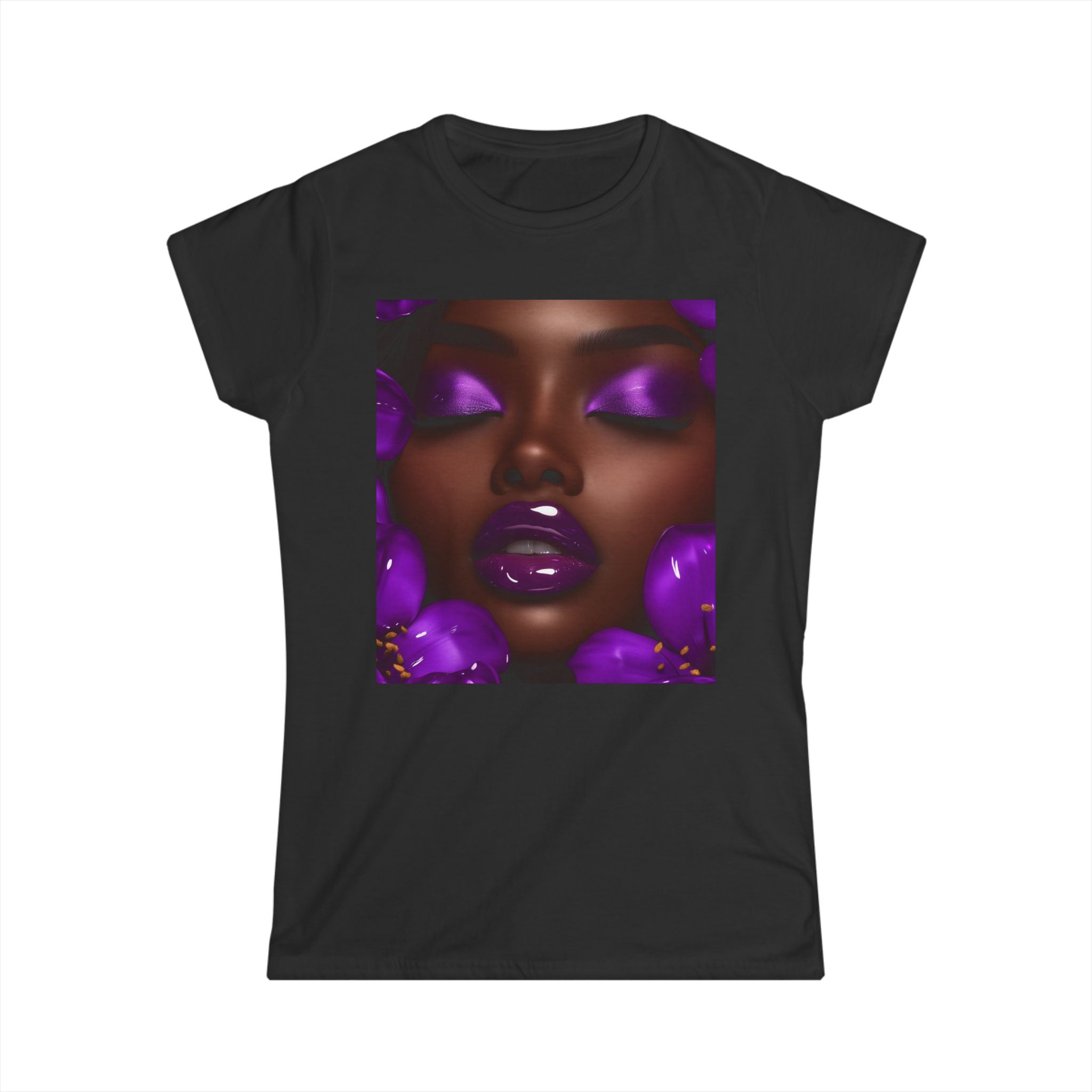 Women Softstyle Tee - Purple Floral Beauty Design for Everyday Wear
