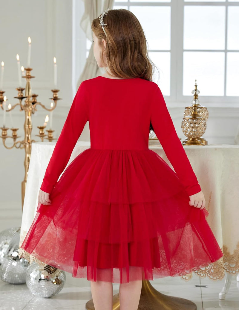 Toddler Tutu Dress Girls Long Sleeve Fall Winter Tiered Formal Party Tulle Dresses for Kids 2-6Y - ShopEbonyMonique