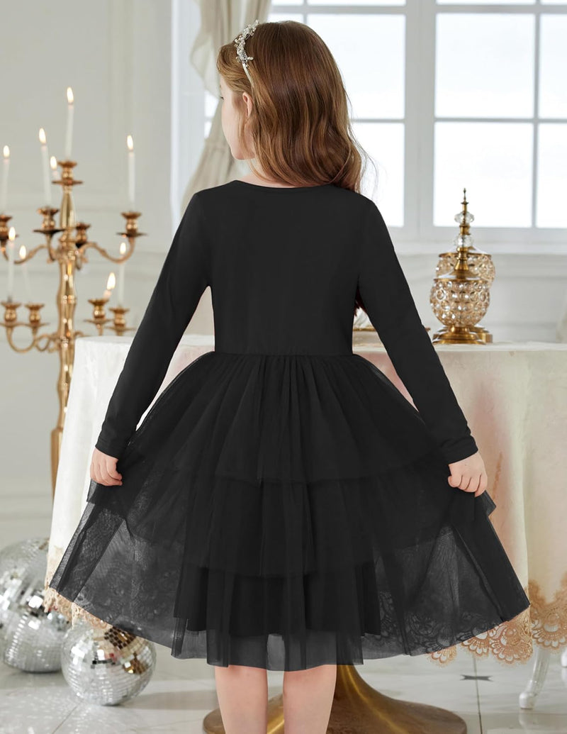 Toddler Tutu Dress Girls Long Sleeve Fall Winter Tiered Formal Party Tulle Dresses for Kids 2-6Y - ShopEbonyMonique