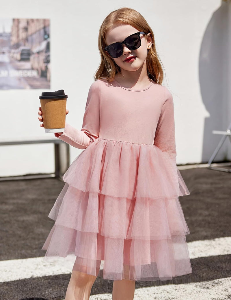 Toddler Tutu Dress Girls Long Sleeve Fall Winter Tiered Formal Party Tulle Dresses for Kids 2-6Y - ShopEbonyMonique