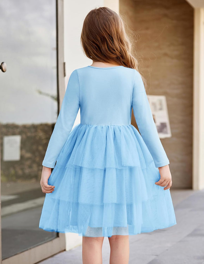 Toddler Tutu Dress Girls Long Sleeve Fall Winter Tiered Formal Party Tulle Dresses for Kids 2-6Y - ShopEbonyMonique