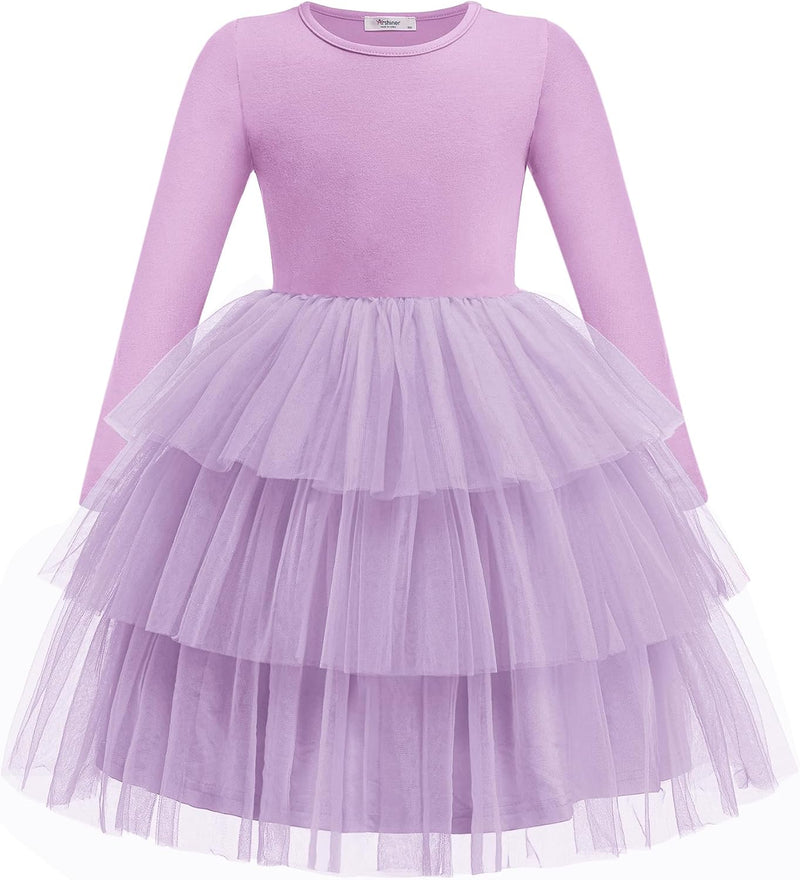 Toddler Tutu Dress Girls Long Sleeve Fall Winter Tiered Formal Party Tulle Dresses for Kids 2-6Y - ShopEbonyMonique