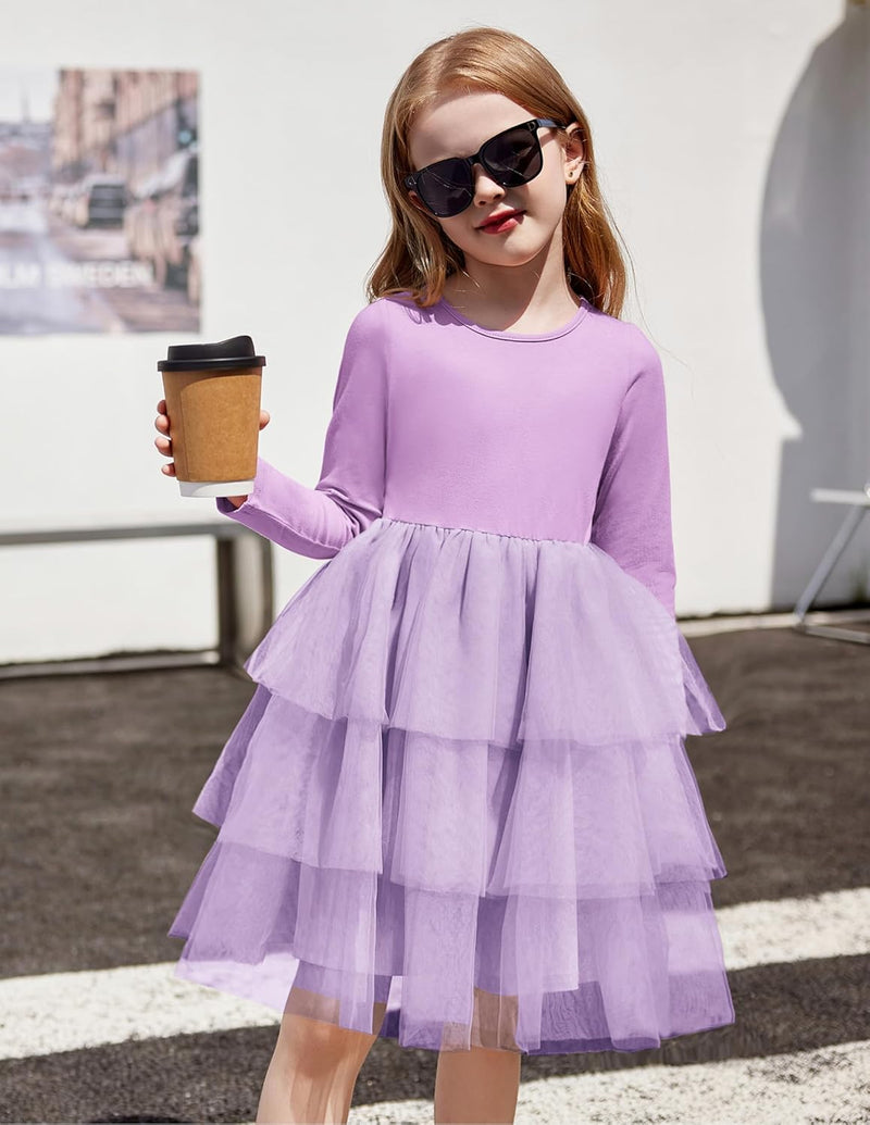 Toddler Tutu Dress Girls Long Sleeve Fall Winter Tiered Formal Party Tulle Dresses for Kids 2-6Y - ShopEbonyMonique