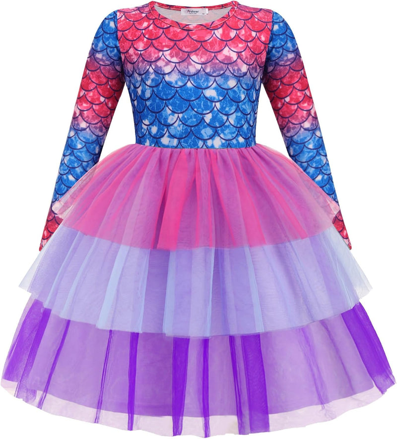 Toddler Tutu Dress Girls Long Sleeve Fall Winter Tiered Formal Party Tulle Dresses for Kids 2-6Y - ShopEbonyMonique