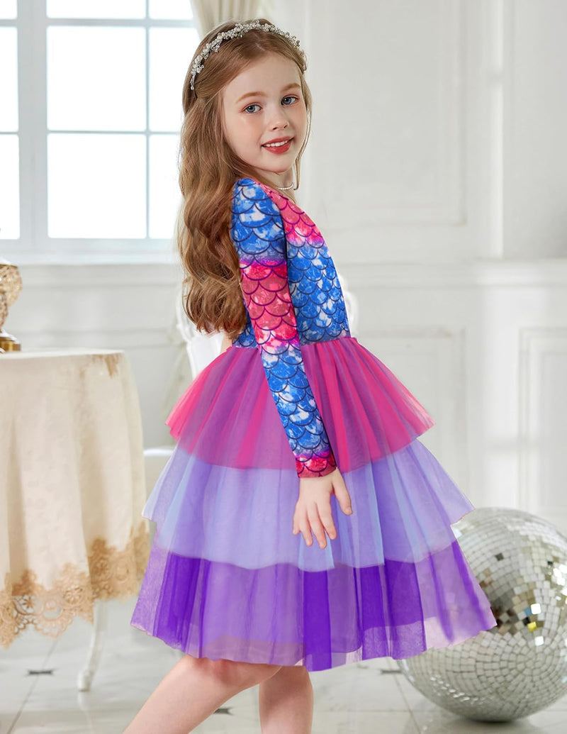 Toddler Tutu Dress Girls Long Sleeve Fall Winter Tiered Formal Party Tulle Dresses for Kids 2-6Y - ShopEbonyMonique