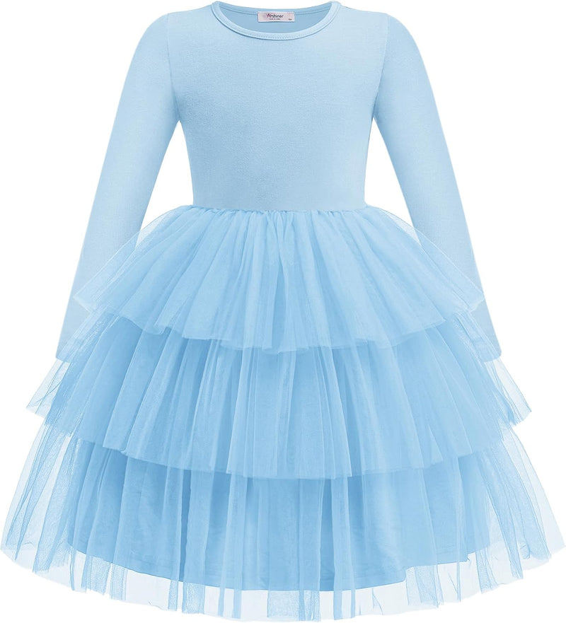 Toddler Tutu Dress Girls Long Sleeve Fall Winter Tiered Formal Party Tulle Dresses for Kids 2-6Y - ShopEbonyMonique