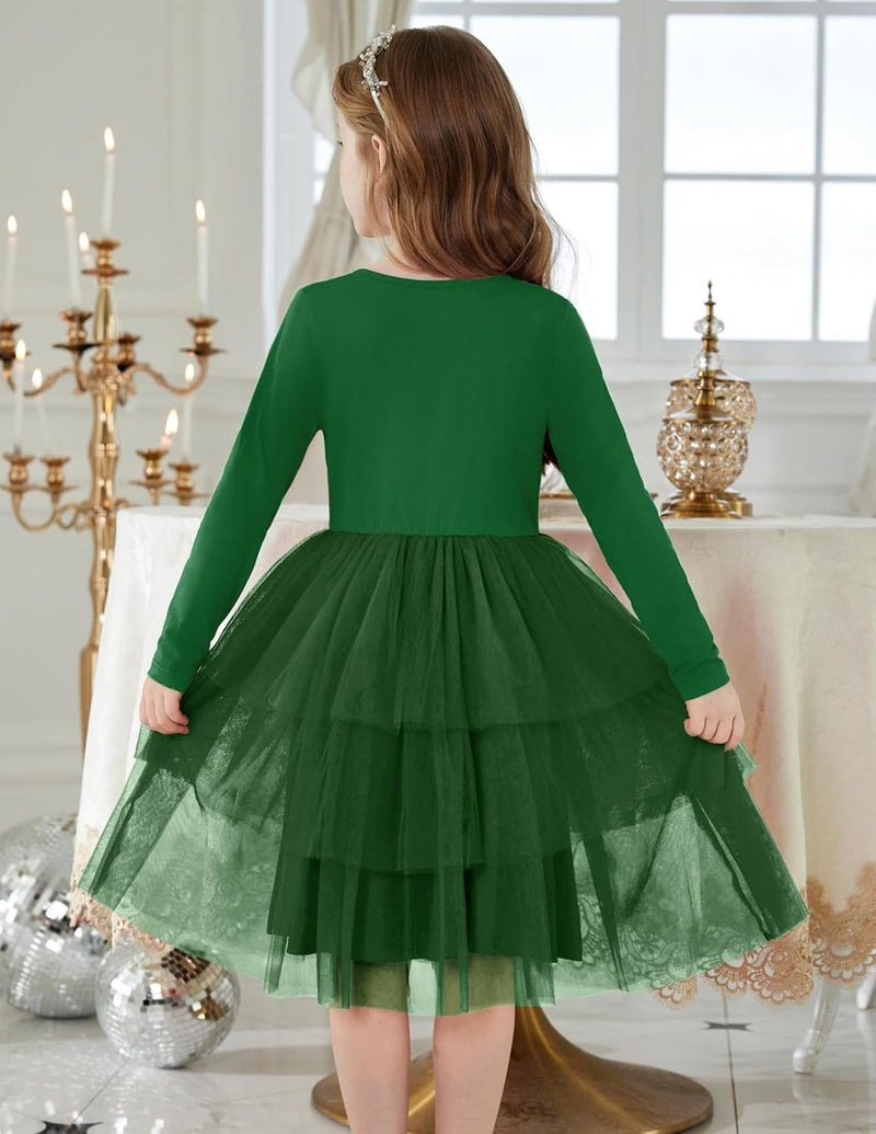 Toddler Tutu Dress Girls Long Sleeve Fall Winter Tiered Formal Party Tulle Dresses for Kids 2-6Y - ShopEbonyMonique