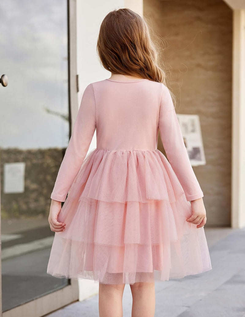 Toddler Tutu Dress Girls Long Sleeve Fall Winter Tiered Formal Party Tulle Dresses for Kids 2-6Y - ShopEbonyMonique