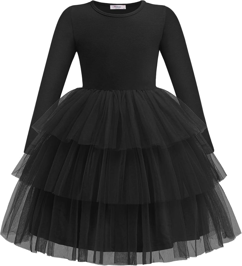 Toddler Tutu Dress Girls Long Sleeve Fall Winter Tiered Formal Party Tulle Dresses for Kids 2-6Y - ShopEbonyMonique