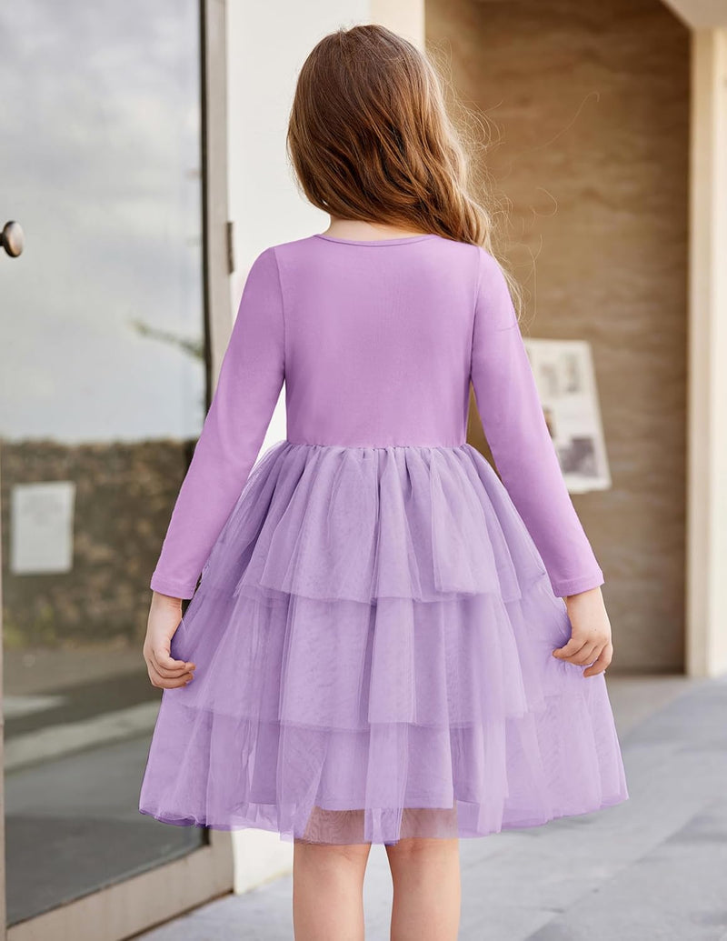 Toddler Tutu Dress Girls Long Sleeve Fall Winter Tiered Formal Party Tulle Dresses for Kids 2-6Y - ShopEbonyMonique