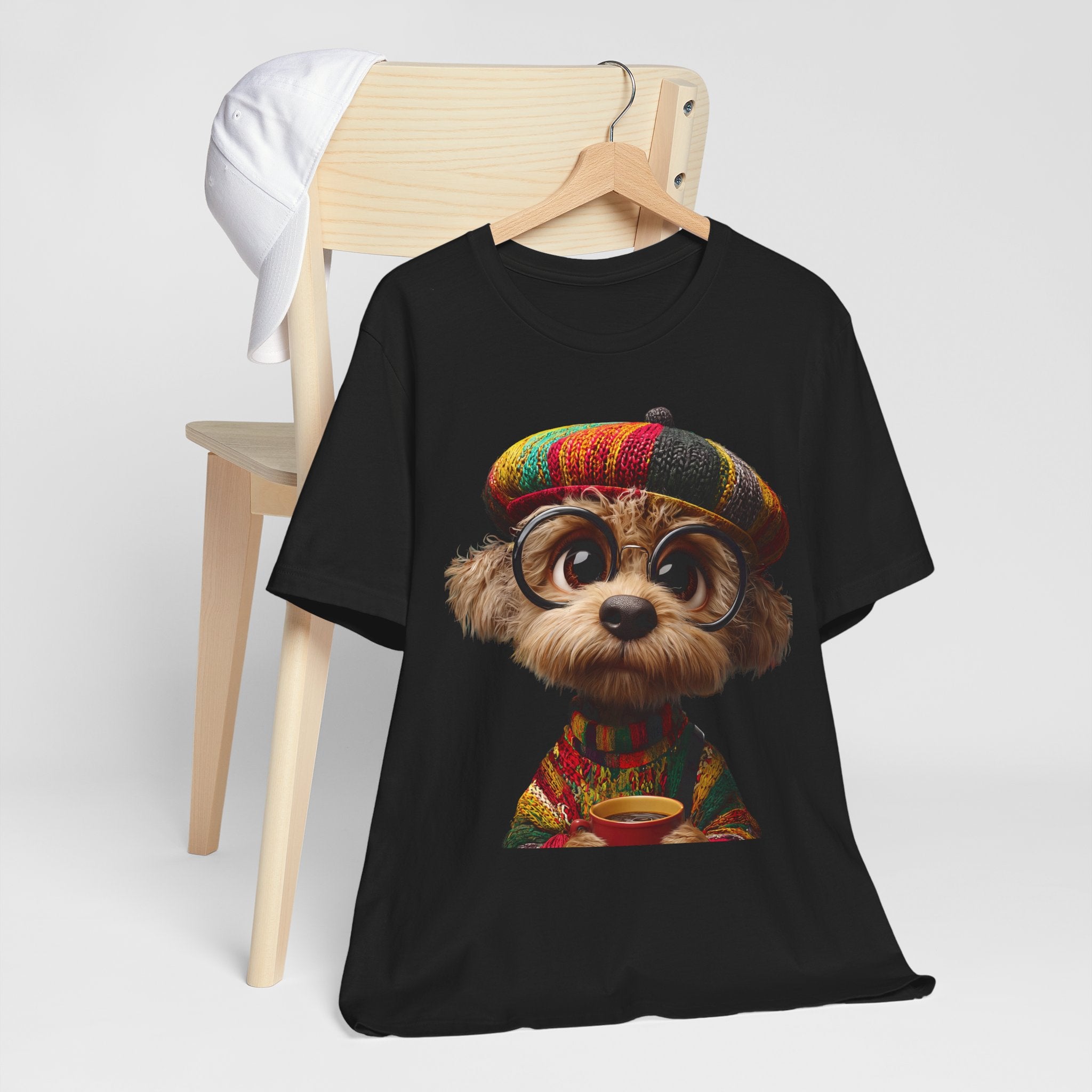 Cute Dog Graphic Tee — Rasta Hat Puppy Portrait T-Shirt