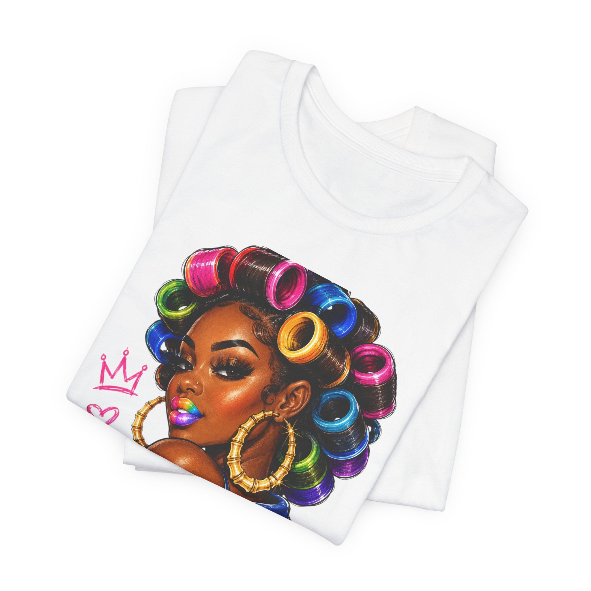 Diva Girl with Hair Rollers Graphic Tee – Bold Afrocentric Streetwear T-Shirt
