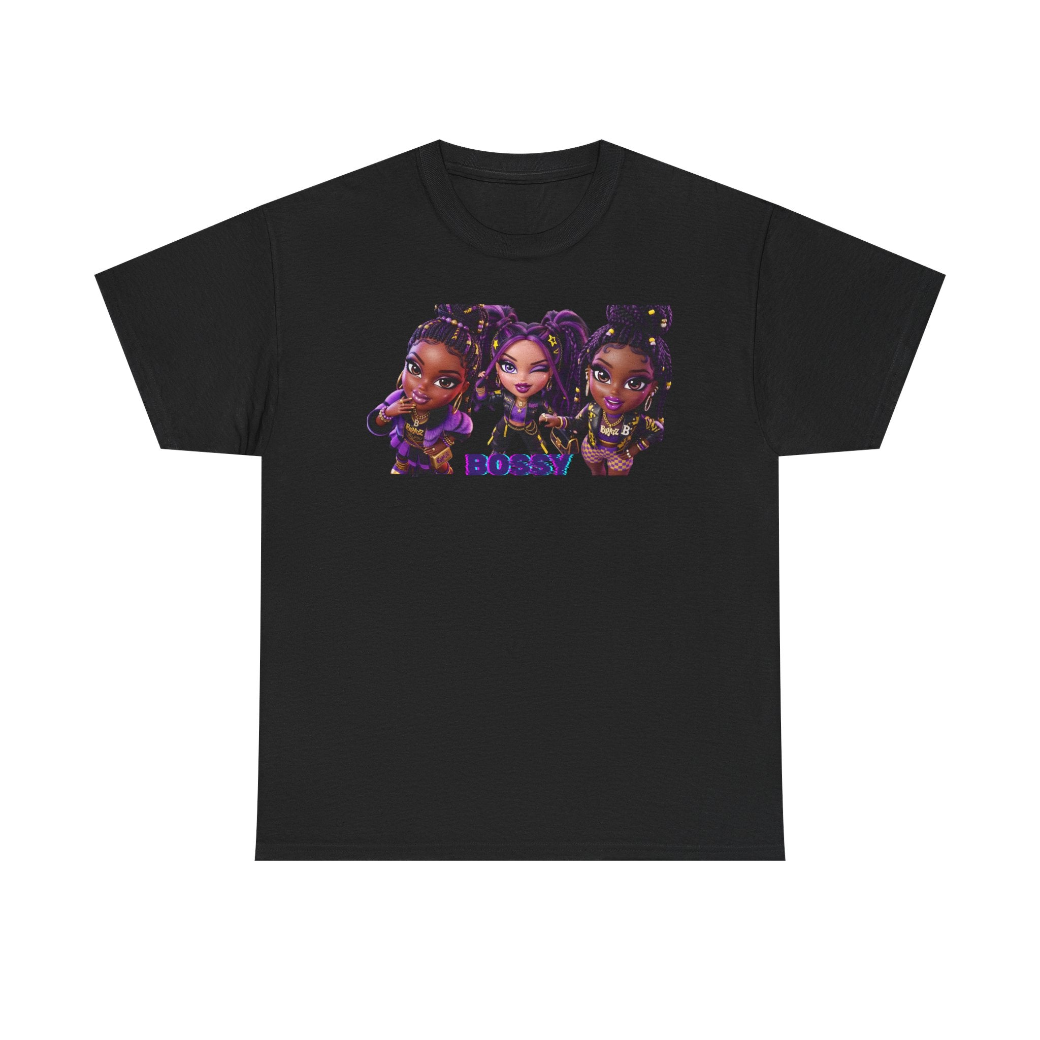 BOSSY Girl Crew Tee — Cute Purple Chibi Trio Graphic T‑Shirt