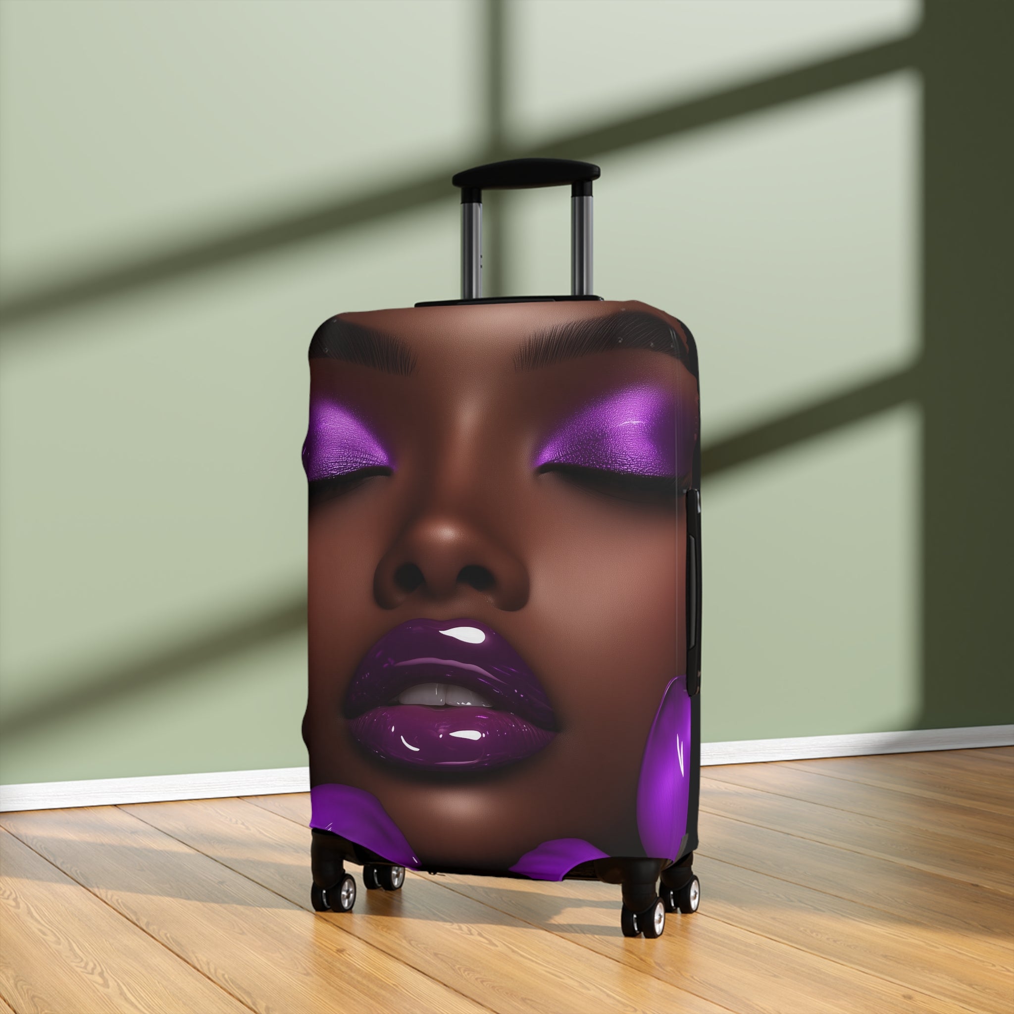Purple Flower Stylish Luggage Cover - Elegant African American Woman Design for Travel