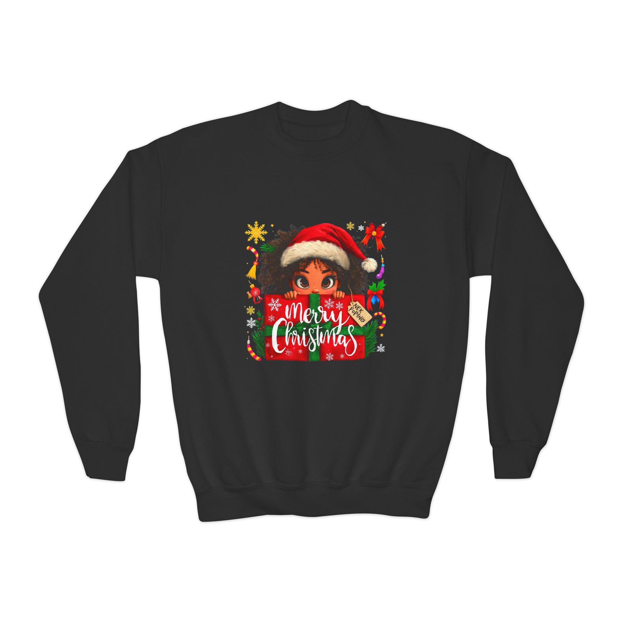 Youth Christmas Sweatshirt - 'Merry Christmas' Cute Elf Design