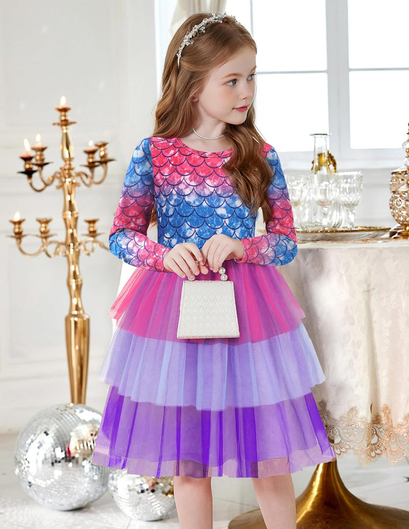 Toddler Tutu Dress Girls Long Sleeve Fall Winter Tiered Formal Party Tulle Dresses for Kids 2-6Y - ShopEbonyMonique