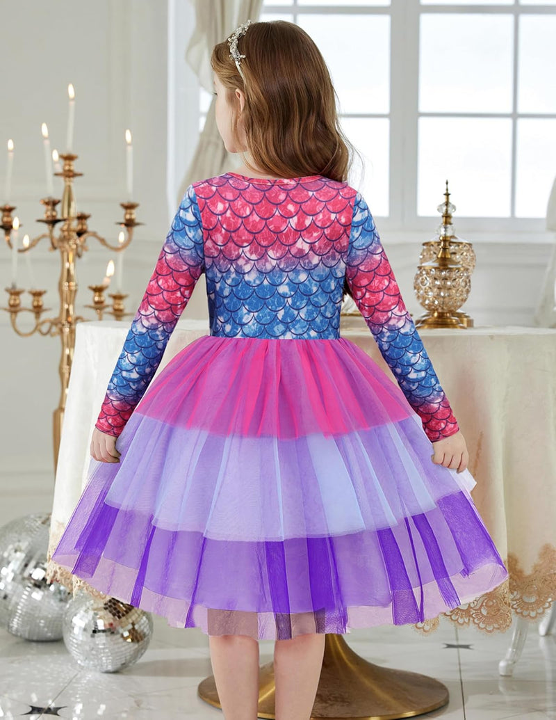 Toddler Tutu Dress Girls Long Sleeve Fall Winter Tiered Formal Party Tulle Dresses for Kids 2-6Y - ShopEbonyMonique