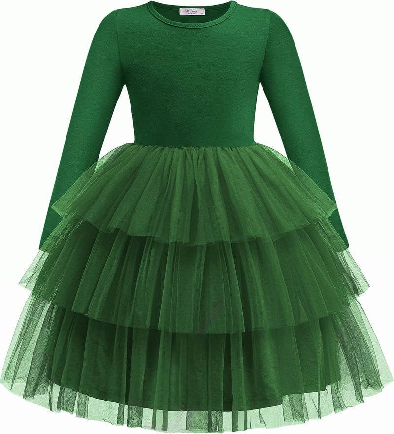 Toddler Tutu Dress Girls Long Sleeve Fall Winter Tiered Formal Party Tulle Dresses for Kids 2-6Y - ShopEbonyMonique