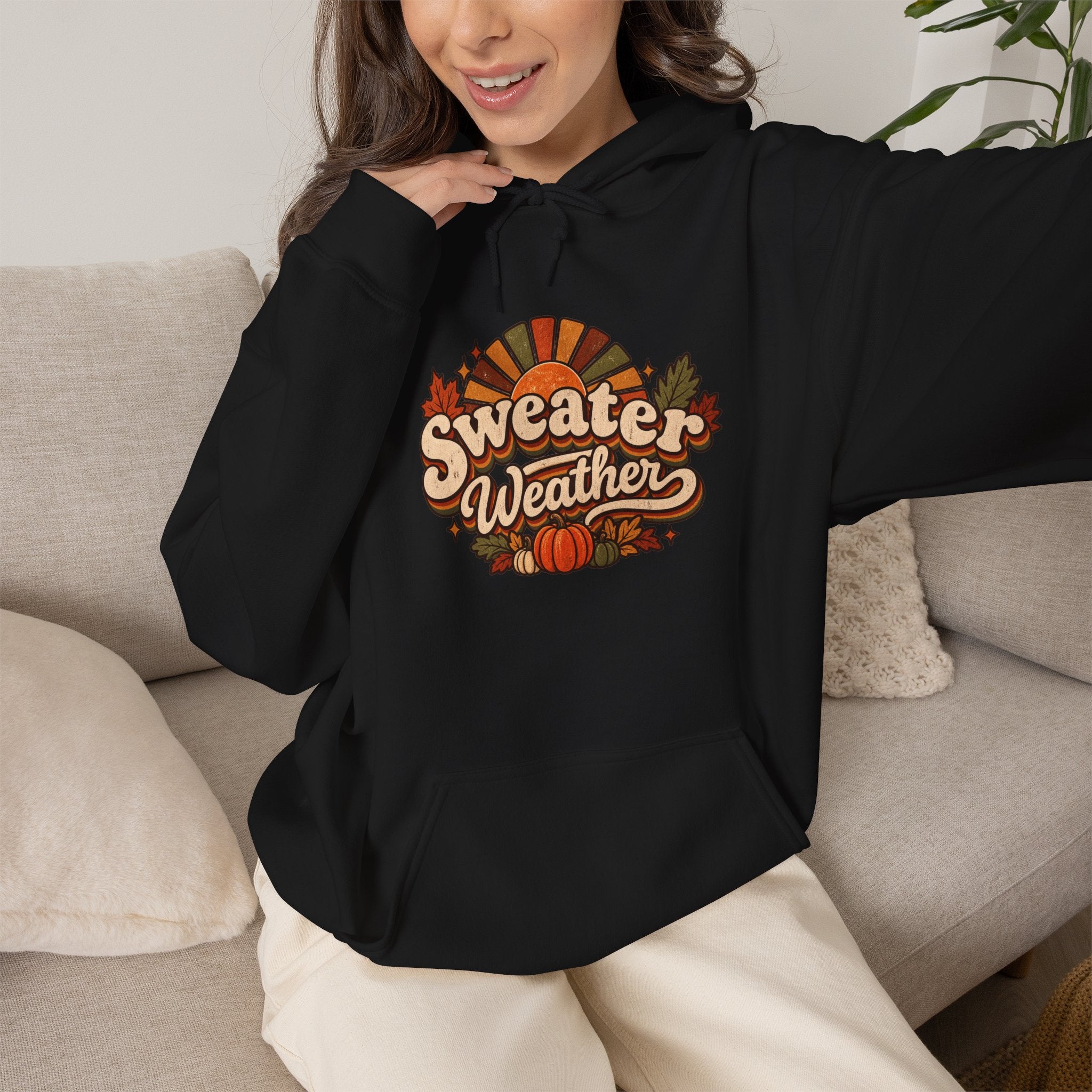 Sweater Weather Hoodie — Cozy Fall Pumpkin Graphic Hoodie