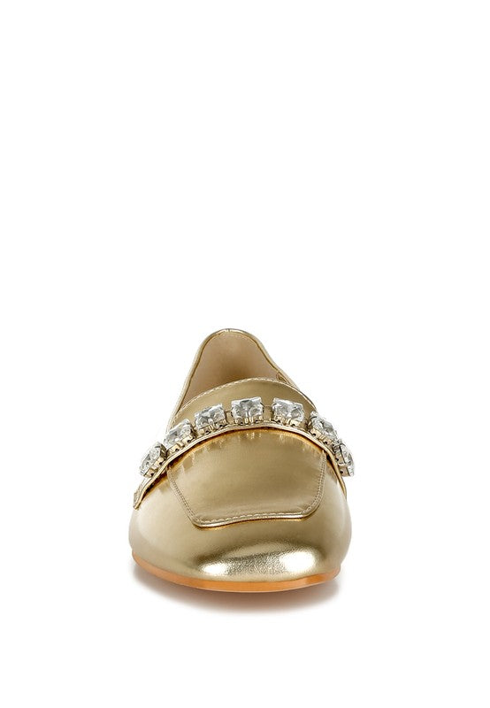 Celosia Metallic Diamante Strap Loafers - ShopEbonyMonique