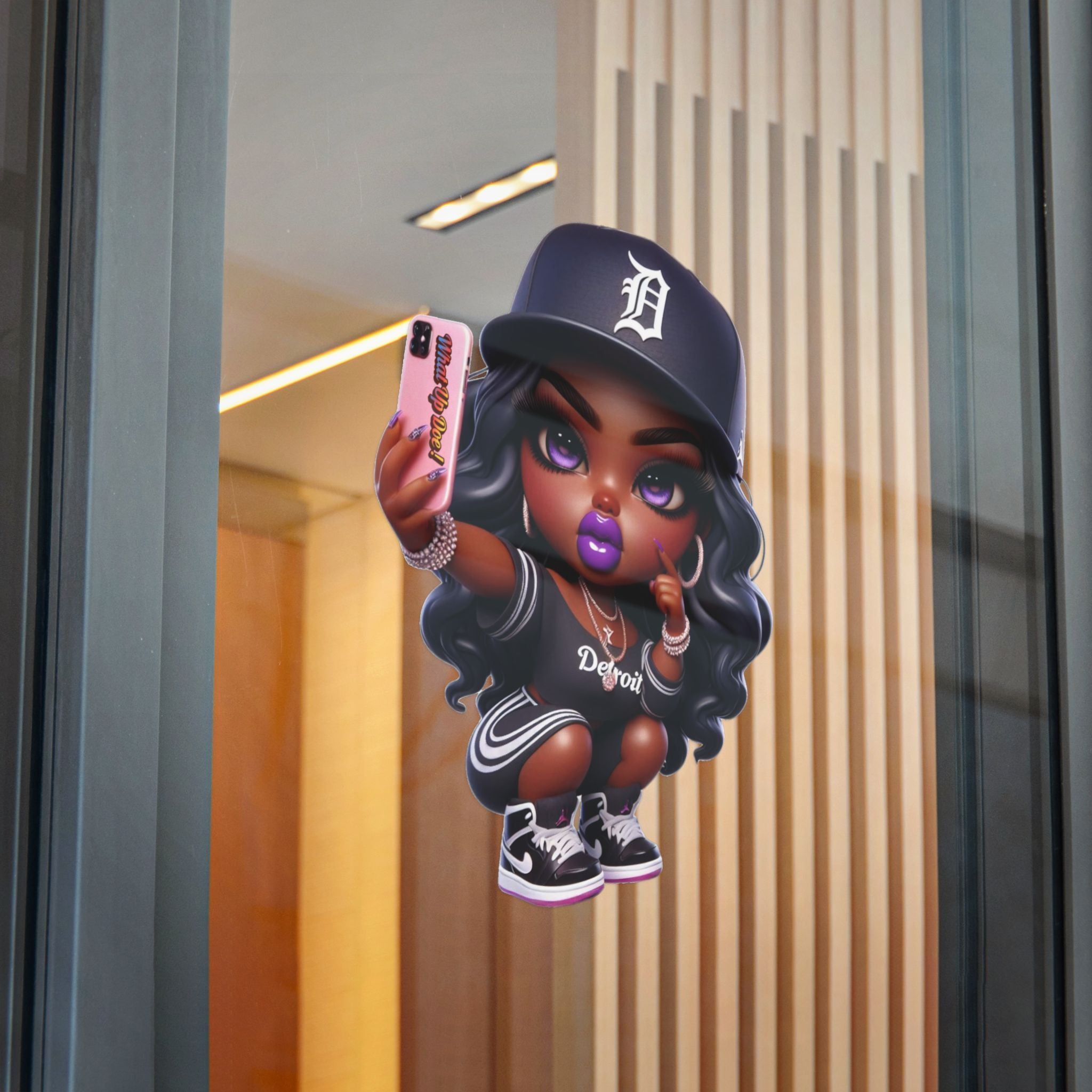 Trendy Die-Cut Stickers - Bold Detroit Selfie Design