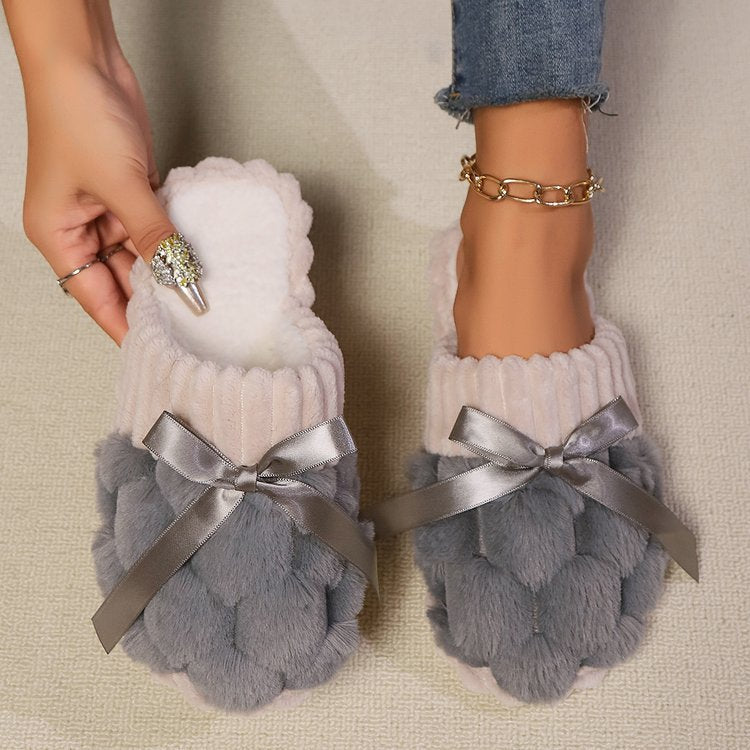 Bow Trim Contrast Slippers - ShopEbonyMonique