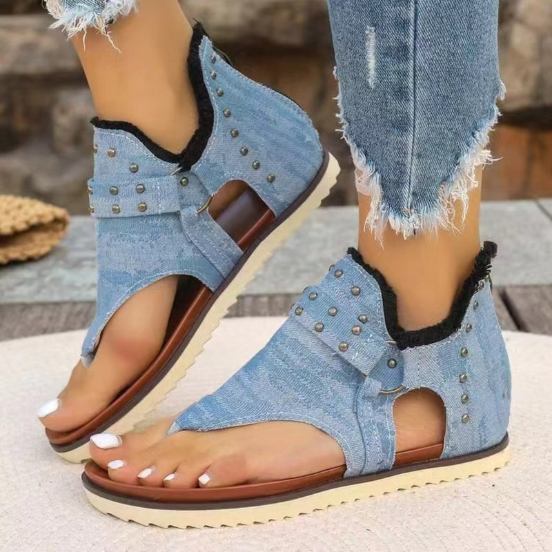 Studded Raw Hem Flat Sandals - ShopEbonyMonique