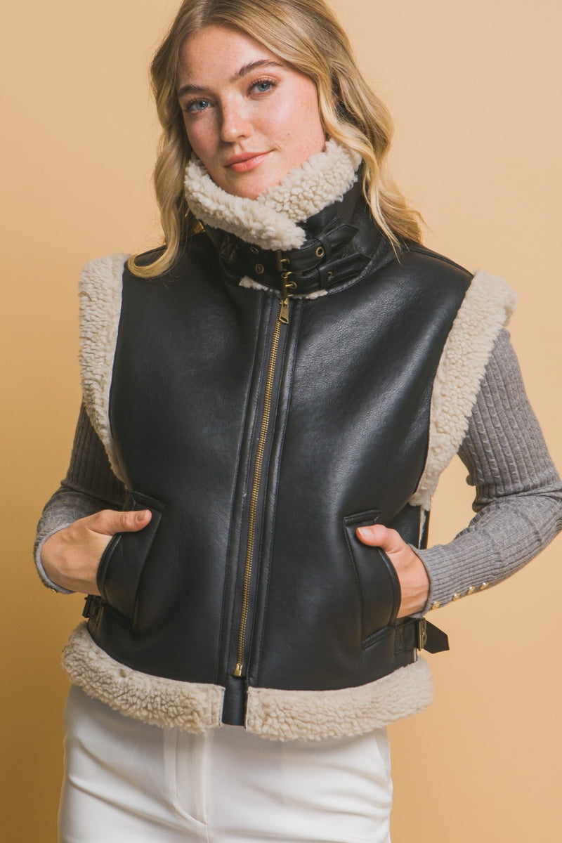 Love Sherpa Zip Up Vest with Pockets - ShopEbonyMonique