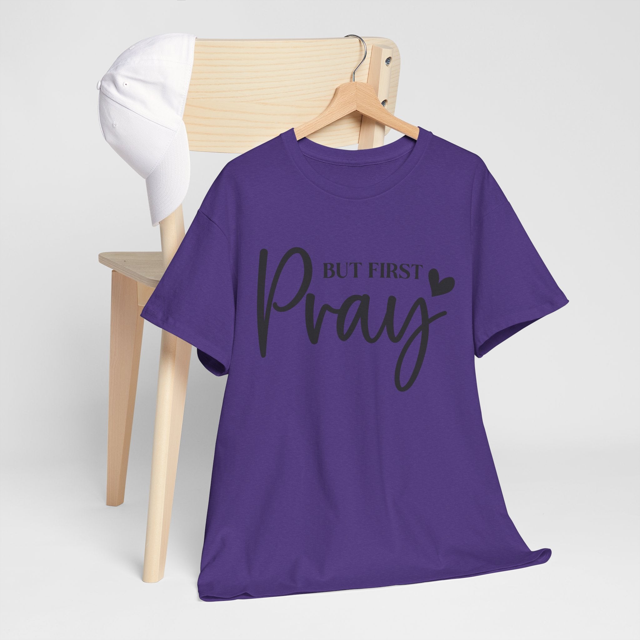Unisex Heavy Cotton Tee with 'But First Pray' Design, Inspirational Christian Shirt, Faith-Based Gift, Perfect for Prayer Groups, [...]