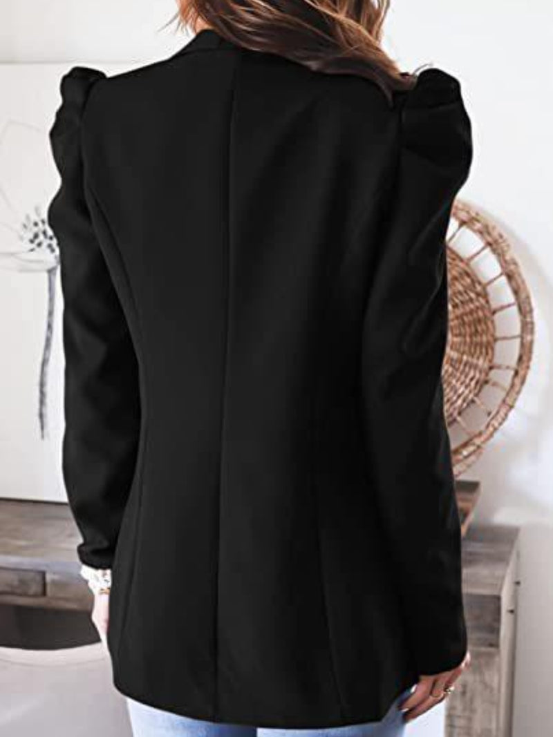 Collared Neck Puff Sleeve Blazer - ShopEbonyMonique