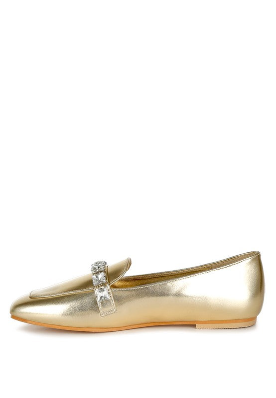 Celosia Metallic Diamante Strap Loafers - ShopEbonyMonique