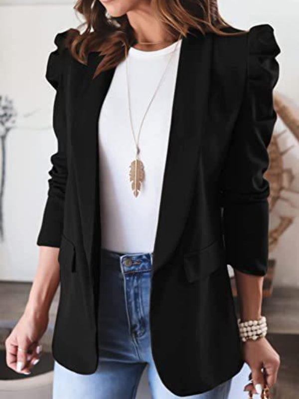 Collared Neck Puff Sleeve Blazer - ShopEbonyMonique