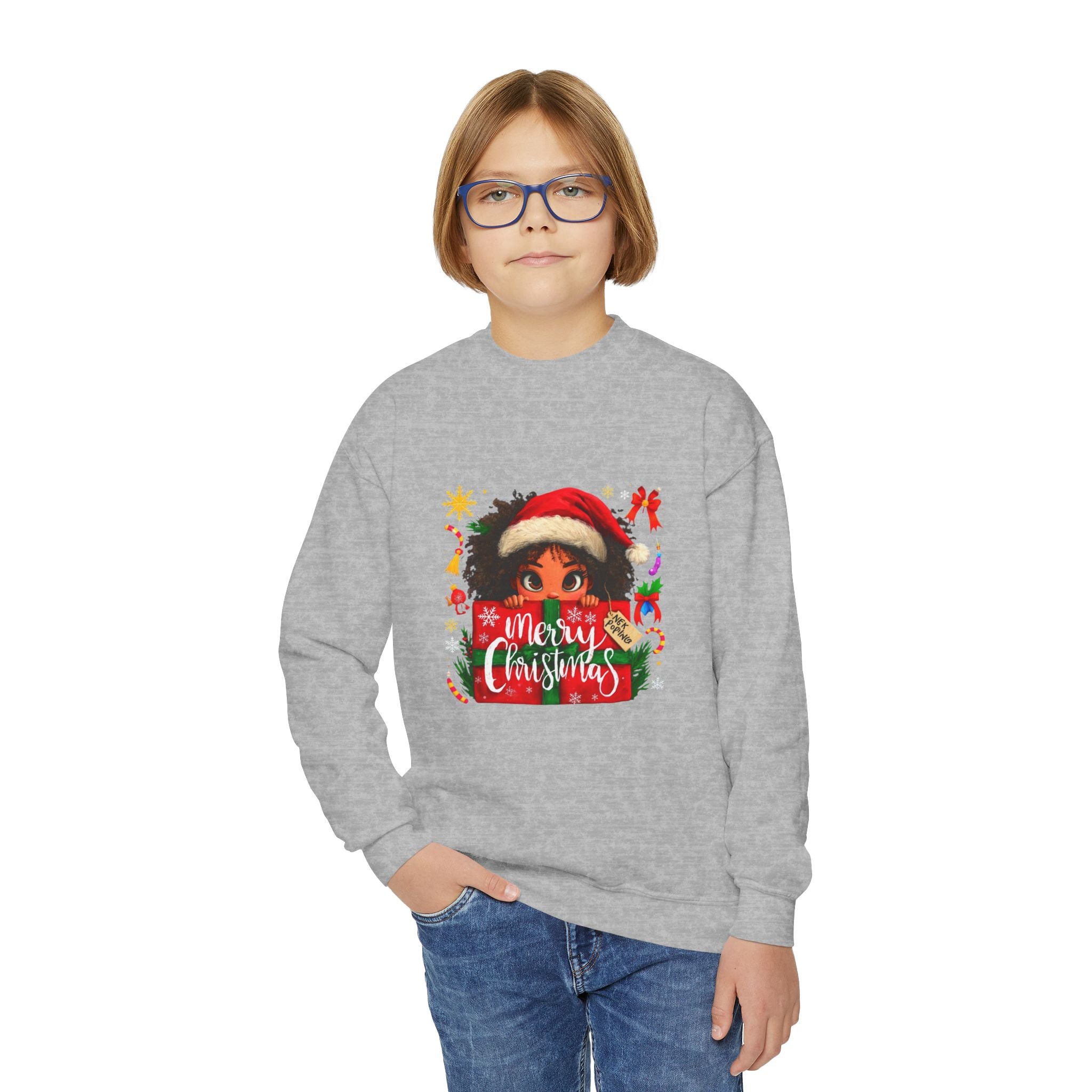Youth Christmas Sweatshirt - 'Merry Christmas' Cute Elf Design