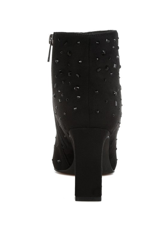 Diamante Embellished Microfiber Boots - ShopEbonyMonique