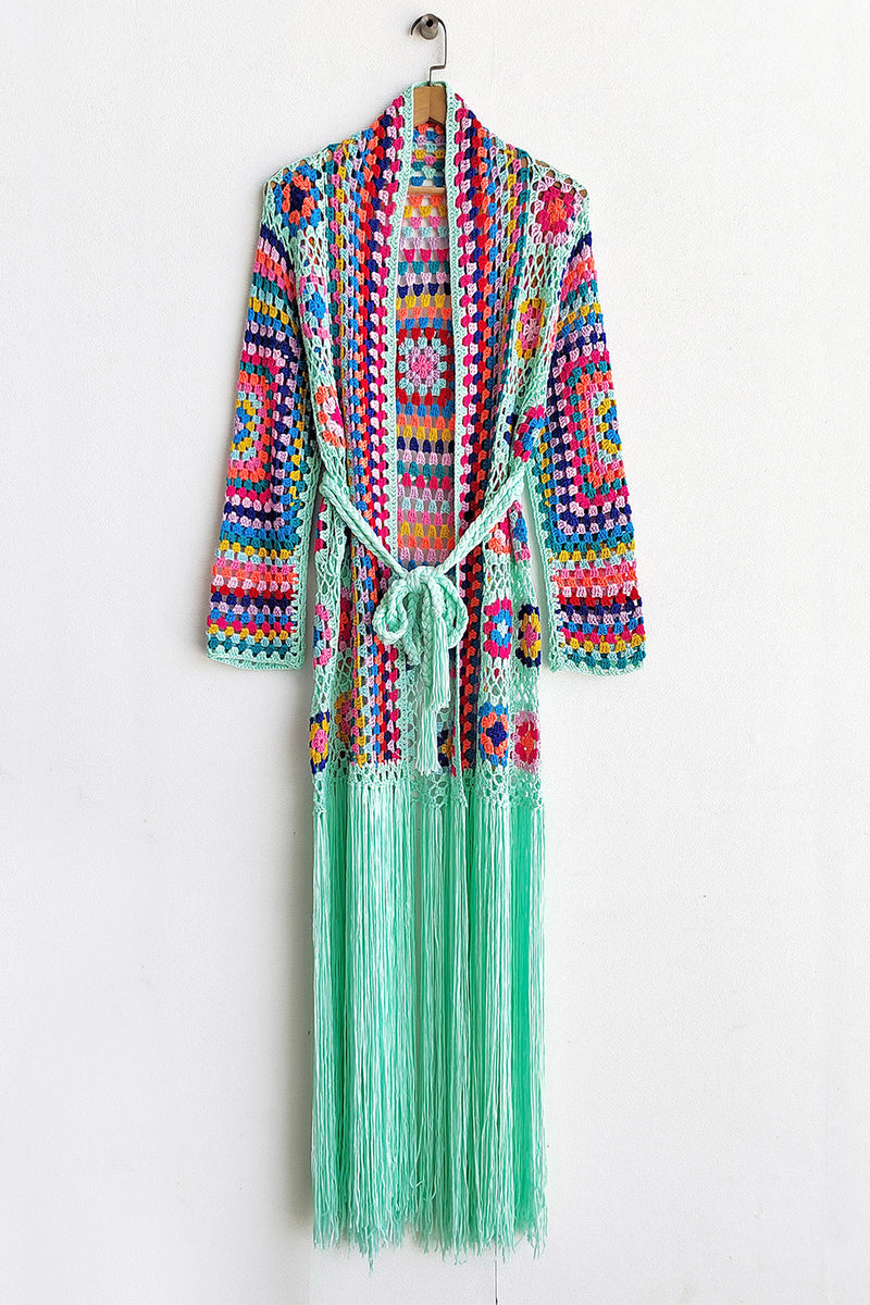 Fringe Tied Long Sleeve Cardigan - ShopEbonyMonique