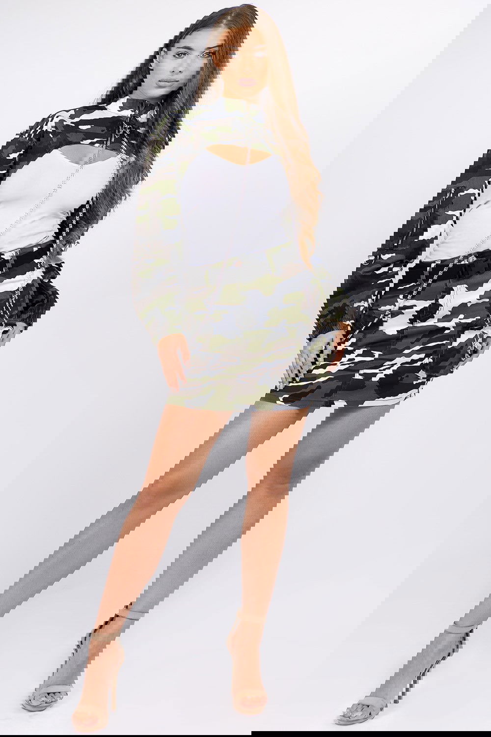 American Bazi Camouflage Cropped Jacket with Chains - ShopEbonyMonique