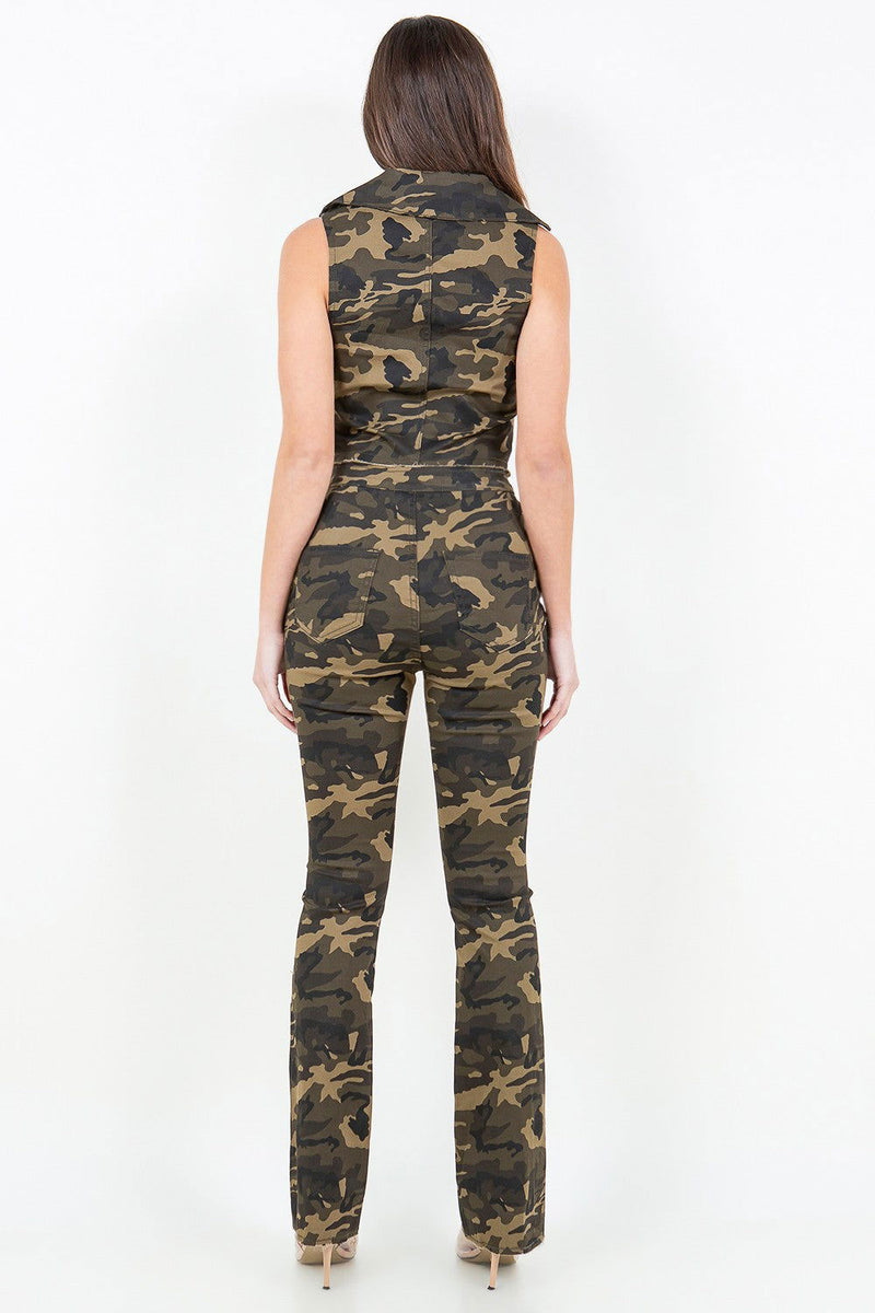 American Bazi V-Cut Ruched Camo Flare Pants - ShopEbonyMonique