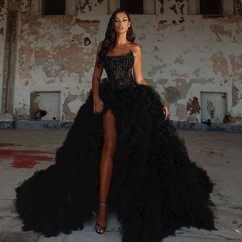 Beaded Long Gowns With Detachable Train - ShopEbonyMonique