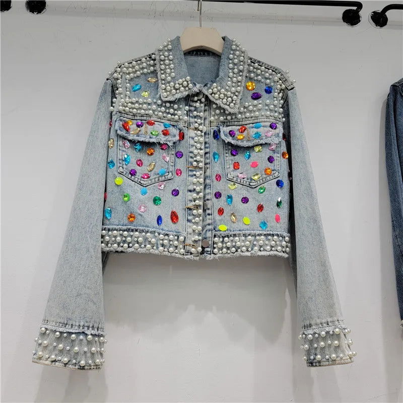 Beading Diamonds Denim Jacket - ShopEbonyMonique