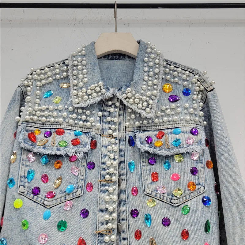 Beading Diamonds Denim Jacket - ShopEbonyMonique