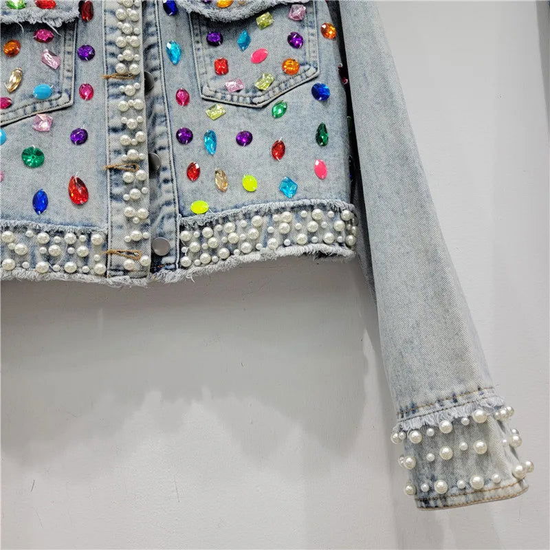 Beading Diamonds Denim Jacket - ShopEbonyMonique